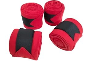 SIE EQUESTRIAN Horse Leg Bandage/Horse Leg wrap (Set of 4) Red, Blue, Navy Blue, and Black (RED)