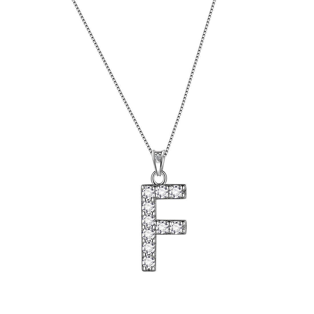 Aurora Tears Letter F Necklaces 925 Sterling Sliver Initial F Alphabet Pendant with Cubic Zirconia Jewellery for Women and Men DP0261F