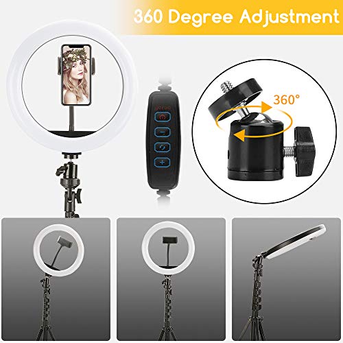 10”Selfie Ring Light with Tripod Stand & Cell Phone Holder with 3 Light Modes & 10 Brightness Level for Streaming Makeup Photography Zoom Wed Conferencing, Live Stream and YouTube Video