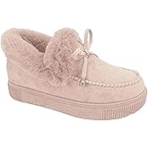 Rianclud Snow Boots for Women,Bow Tie Orthopedic Shoes, Fur Lined Warm Ankle Booties,Round Toe Chunky Heel Flat Boots,Comfortable Slip On Loafers,Anti-Slip Waterproof Casual Shoes,Thermal Winter Shoe