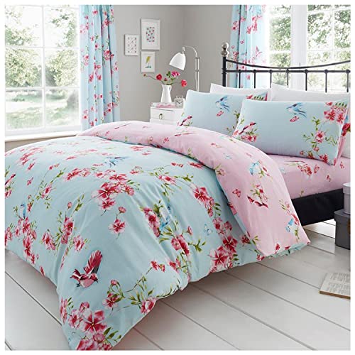 Gaveno Cavailia Birdie Blossom Parure pour Couette, Polycoton, Bleu, Double
