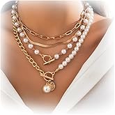 Layered Necklace Multilaye Chunky Plated layered Pearl Paperclip Chain Necklace Adjustable Layering Chain Plated Necklaces Set for Women Jewerly