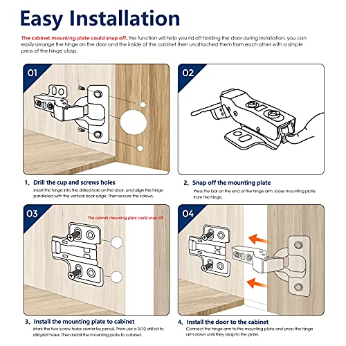 Ravinte 10 Pack 5 Pairs European Kitchen Cabinet Hinges Soft Close Full Overlay Cabinet Door Hinges Heavy-Duty Frameless Adjustable Concealed Cabinet Cup Hinge
