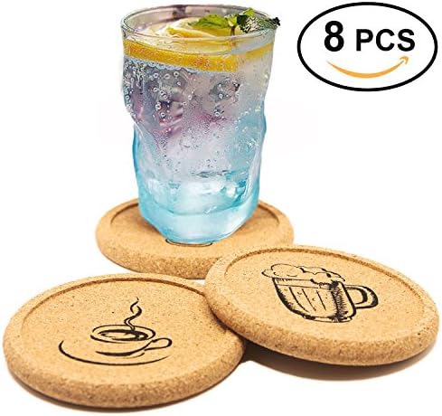 Coasters Set of 8 Cork Tray Coaster for Drinks with Funny Picture - Desktop Protection Prevent Furniture Damage - Durable Prevent Spills Tabletop Drink Coasters