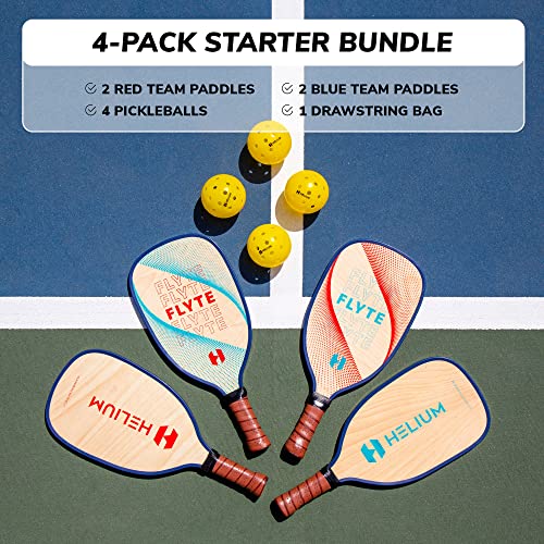 Helium Flyte Pickleball Set of 4 Wooden Pickleball Paddle Starter Set