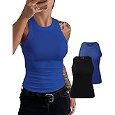 CHICME Womens 2 Piece Sleeveless Tank Tops Summer Casual Basic Ribbed Fitted Thick Strap Racerback Top