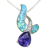 Jewelry Trends Teardrop Shaped Created Blue Opal and Purple CZ Sterling Silver Pendant Necklace 18"