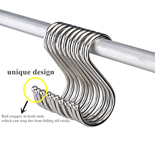 QTKJ S Shaped Hooks Heavy Duty for Hanging Coats,Pots and Pans,Plants Stainless Steel Hangers 20 Pack (7.6 cm)