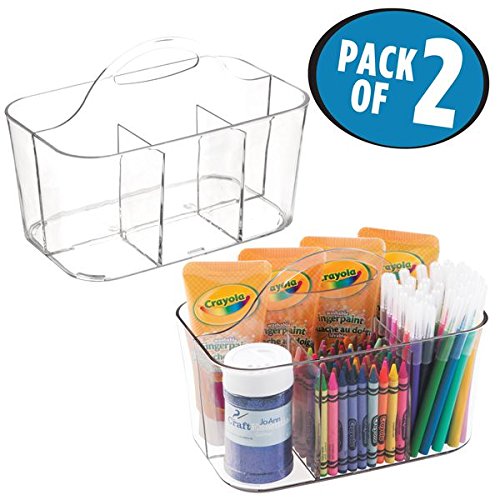 mDesign Art Supplies, Crafts, Crayons and Sewing Organizer Tote - Pack of 2, Clear ...