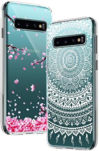 Yoowei 2-PACK for Samsung Galaxy S10 Case, Ultra Thin Crystal Clear Soft TPU Silicone Case with Stylish Cute Pattern Protective Galaxy S10 Phone Case Cover - White Mandala & Cherry Blossom