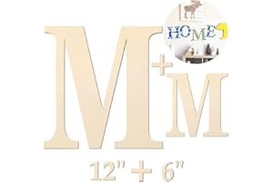 HEKOOLA Large Wooden Letters 12 inch Wood Letters for Crafts Projects Small Wooden Letters 6 inch for Wall Decor Home Decor Birthday Party Wedding Decorations Unfinished Wood Crafts to Paint (Wooden Letter M)