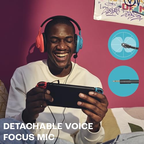 Quantum 100N, auriculares para gaming con cable y micrófono extraíble, JBL QuantumSOUND Signature, compatibles con múltiples plataformas y Windows Sonic Spatial Sound, azul y rojo
