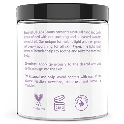 Essential Oil Labs Beauty ‘Soothe’ Lavender Oil Lotion 8.8 oz, 91% Organic Ingredients, Soothing Lotion Infused with Lavender Essential Oil, Moisturizing Relief
