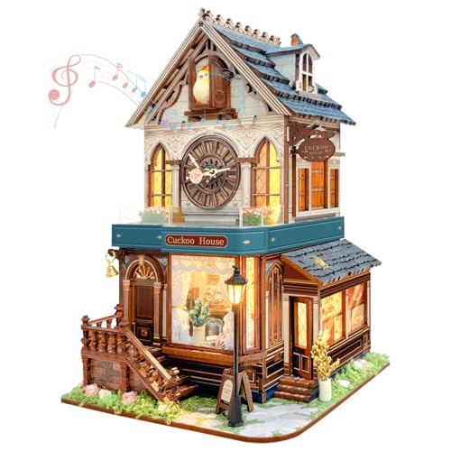 IBOHEYE 3D Wooden Puzzles for Adults DIY Mini House Model Kits to Build, Room Home Decor 3-d Puzzle Wooden Clock Craft Kits Miniature House kit Gifts for Family, Friends- Cuckoo House (SQ-61)