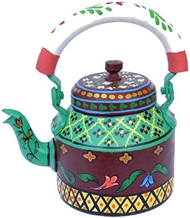 Prastara Handicrafts Handpainted Traditional Aluminium Decorative Multicolor Handpainted Tea Kettle Unique Tea Pot, Meenakari, Jaipuri, Artician Painting (Royal Design) (1 Litre, 22 cm)