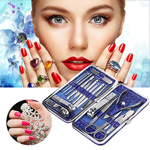 Manicure Kit Manicure Pedicure Set 18PCS Nail Toenail Clippers for Women or Men Stainless Steel Professional Grooming Kit Tools with Blue Leather Travel Case