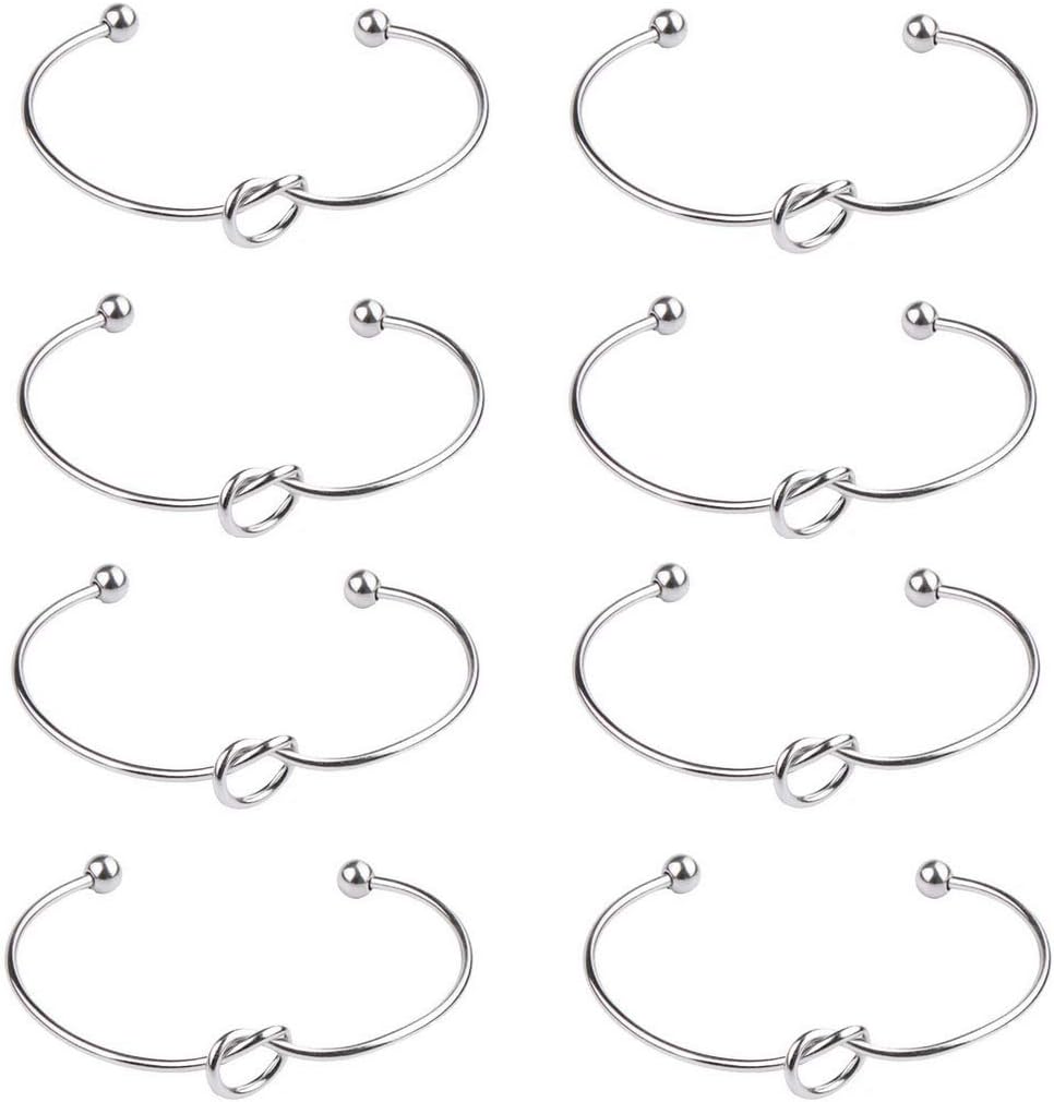 TQsuen Love Knot Bracelet Bangle Bridesmaid Gifts Bracelet, I Can't Tie The Knot Without You Bridesmaid Cuff Bangle Bracelet for Women Bridesmaids, 8Pcs Silver