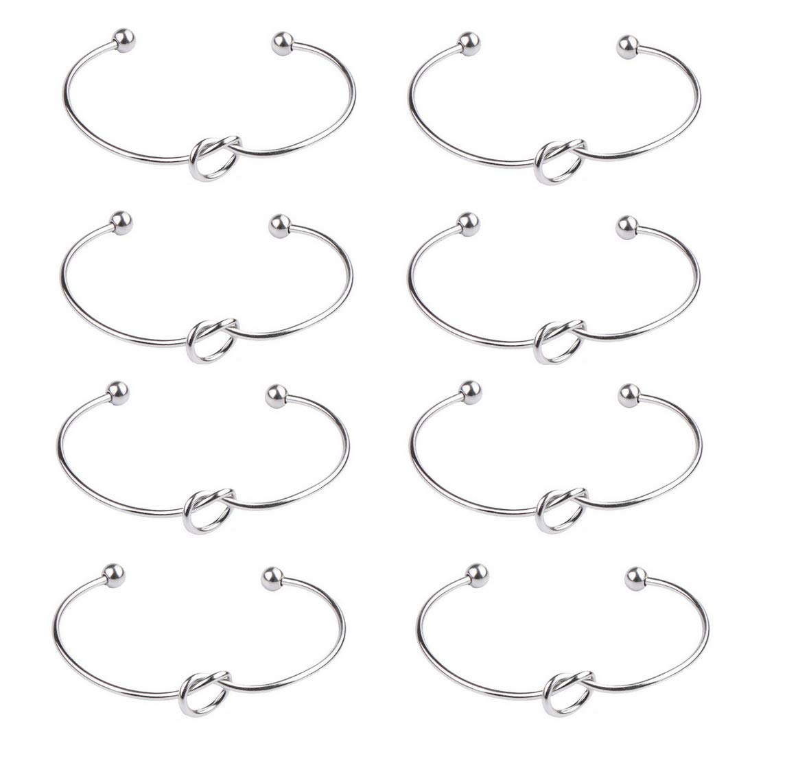 TQsuen Love Knot Bracelet Bangle Bridesmaid Gifts Bracelet, I Can't Tie The Knot Without You Bridesmaid Cuff Bangle Bracelet for Women Bridesmaids, 8Pcs Silver