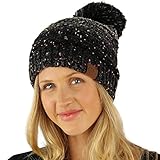 CC Confetti Ombre Big Pom Pom Warm Chunky Soft Stretch Knit Beanie Hat Black