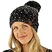 CC Confetti Ombre Big Pom Pom Warm Chunky Soft Stretch Knit Beanie Hat Black