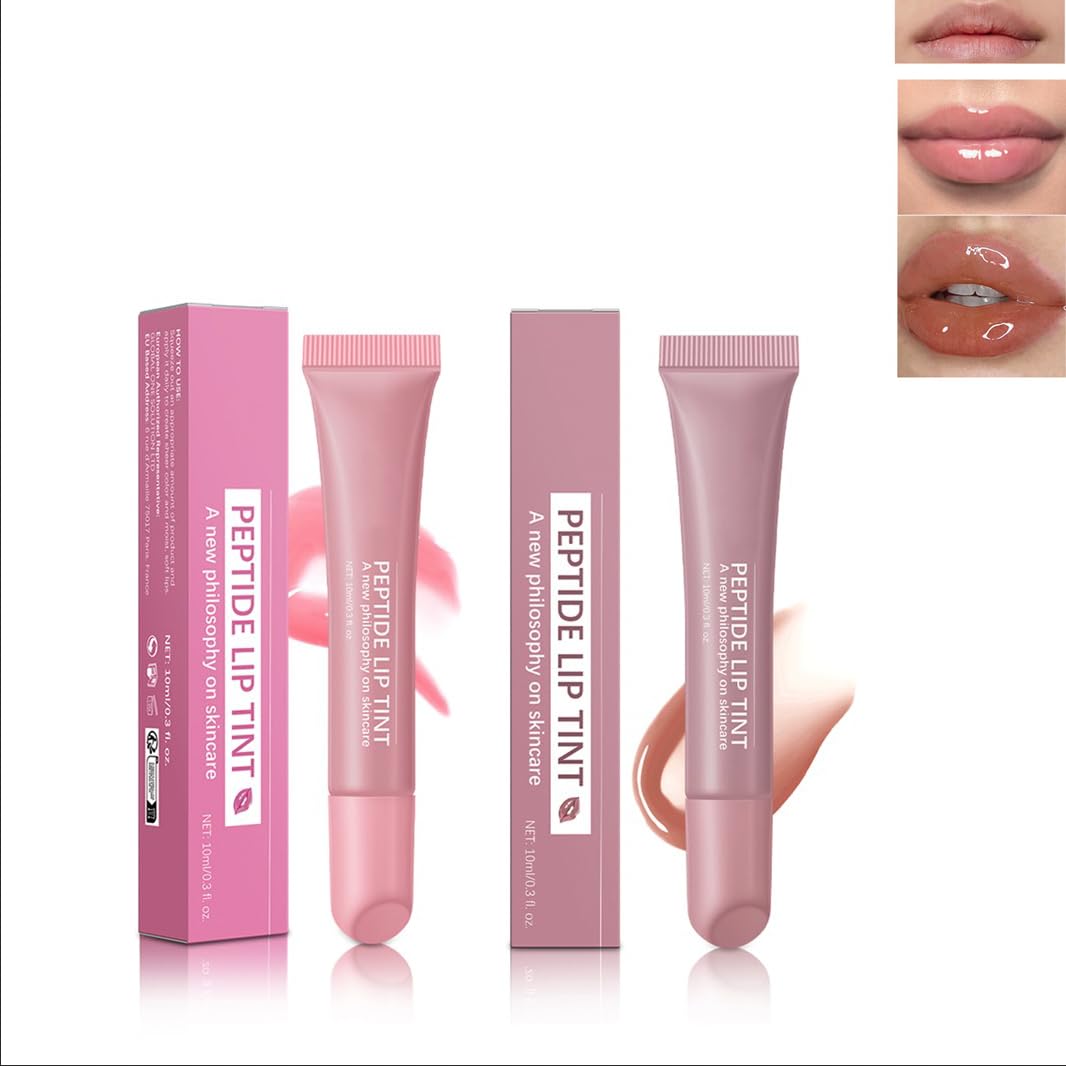 2PCS Natural Lip Balm & Gloss (Pink & Rose Gray), Peptide Lip Care - Moisturizing & Brightening, Unisex