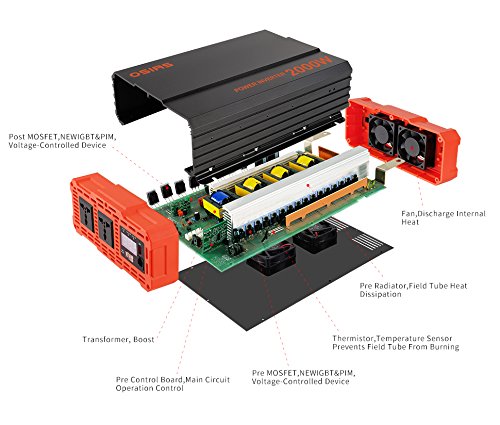 OSIAS 2000W Power Inverter 12V DC to 110V AC Car Converter 3 AC Outlets 2.1A USB Inverter
