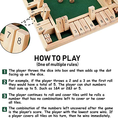 Shut The Box Dice Game, Wooden Mathematic Traditional Pub Board Dice