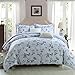 GOOFUN-D3Q 3pcs Duvet Cover Bedding Set 1 Duvet Cover 2 Pillow Shams Lightweight Microfiber Comfortable, Breathable, Soft, Full/Queen Size, Light Grey with White Flower