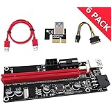 PCIE Riser 1X TO 16X Graphics Extension for GPU Mining Powered Riser Adapter Card, 60cm USB 3.0 Cable, 4 Solid Capacitors, Two 6PIN and Molex 3 Power Options (VER 009S, 6-Pack)