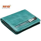 JSLOVE Rfid Blocking Small Compact Bi-fold Leather Pocket Wallet for Women(lake green)