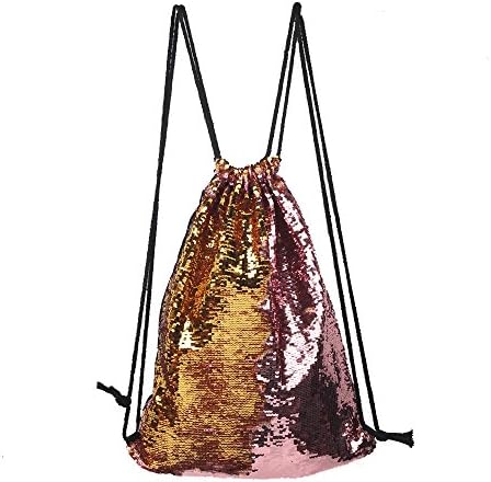 Mermaid Sequins Bag Reversible Magic Sequin Backpack Drawstring Gym Bag For Kids