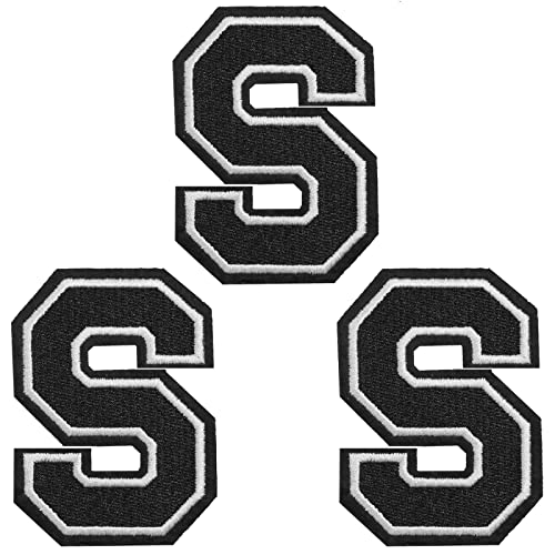 TACVEL 3 Pieces Iron on Letter Patch, Full Embroidery Letter Patch, Iron Alphabet Letter A-Z Iron on Sew on Patches for Clothes, Dress, Hat, Socks, Jeans, DIY Accessories, 3.14inch (Black, S)