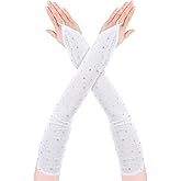 Yolev Rhinestone Fingerless Gloves Lace Gloves Elbow Length Long Tulle Mesh Tea Party Halloween Wedding Bridal