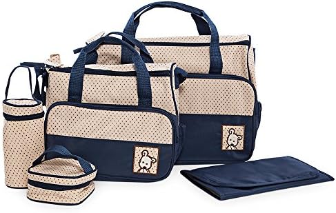 Frecibo 5pcs Multifunctional Dot Nappy Changing Mummy Handbag Diaper Pad Feeding Bottle Holder Food Bag for Babie