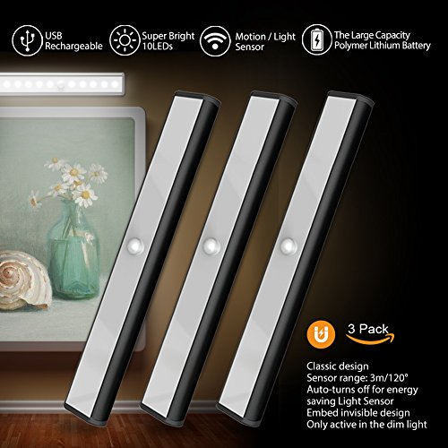 Motion sensor cabinet led light, usb rechargeable 3 mod…