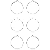 3 Pairs Sterling Silver Hoop Earrings, 14K White Gold Plated Big Hoop Earrings Set for Women 40 50 60MM