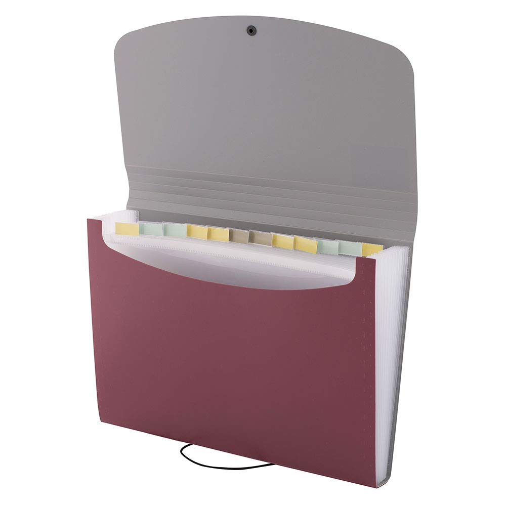 D.RECT 5888 Expanding File Folder Expandable Document Folders 12 Compartments A4 Red, 7540