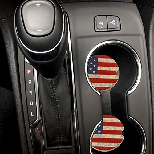 Car Coasters Pack of 2, Small 2.56" Stone Car Cupholder Absorbent Coaster Set for Women Men Drink Cup Holder Coasters (USA Flag) - Thumbnail 3