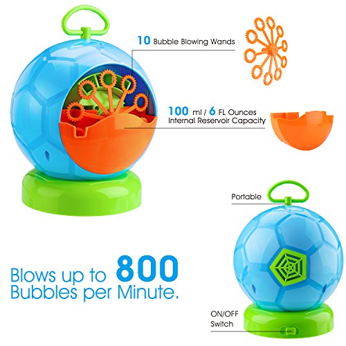 Bubble Machine - Bubble Machine for Kids with 3 Bottles of Bubble Solution and 2 Hand Bubble Wands - Durable and Portable Automatic 800+ Bubble Machine for Christmas, Parties, Wedding (Football Shape)
