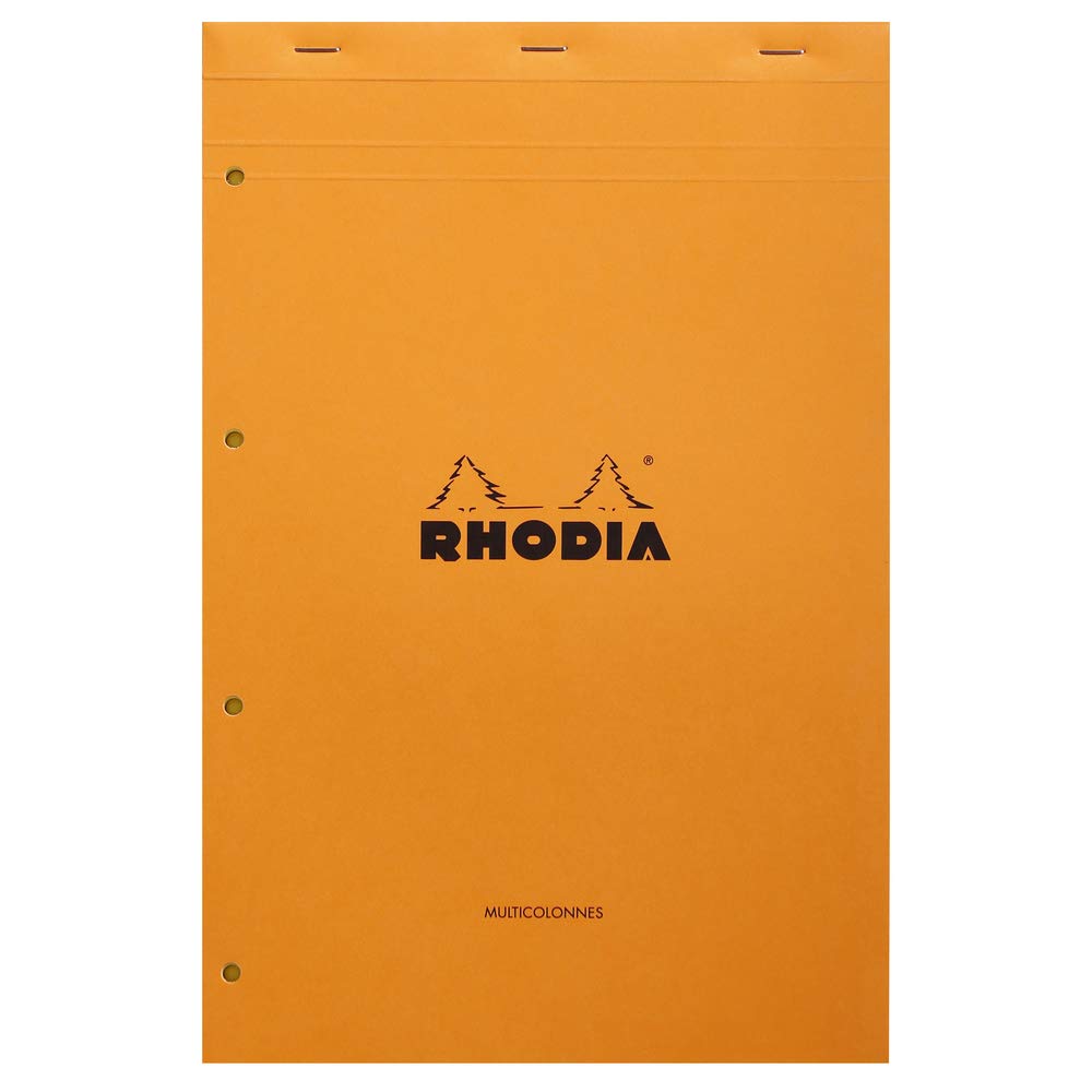 RHODIA 119700C - Stapled Notepad N°119 Audit Orange - A4+ - Pre-Printed Multicolumns - 80 Detachable Sheets 4 Hole Punched, Yellow Clairefontaine Paper 80 g/m - Basics