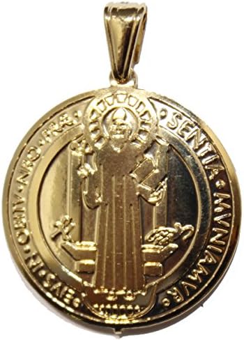 San Benito Medalla - St. Benito Medal 14k Gold Plated Round Pendant with 20 Inch Chain