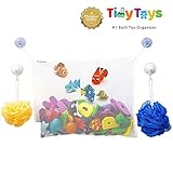 #1 Rated Bath Toy Organizer + 2 Bonus Strong Grip Lock Suction Hooks (White)