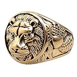 HAMANY Jewelry Men's Stainless Steel Ring Lion Head Shield Biker Vintage,Gold,Size 10