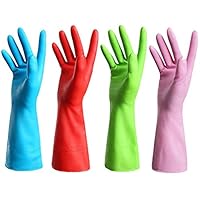 Set of 4 Pairs - Reusable Waterproof Household Gloves for Kitchen Dish Washing Laundry Cleaning, Medium (4 Colors)
