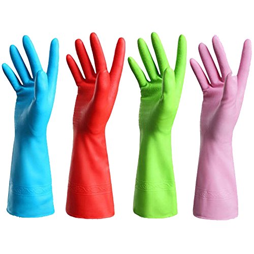 FIVOENDAR Set of 4 Pairs - Reusable Waterproof Household Gloves for Kitchen Dish Washing Laundry Cleaning, Medium (4 Colors) - Thumbnail 2