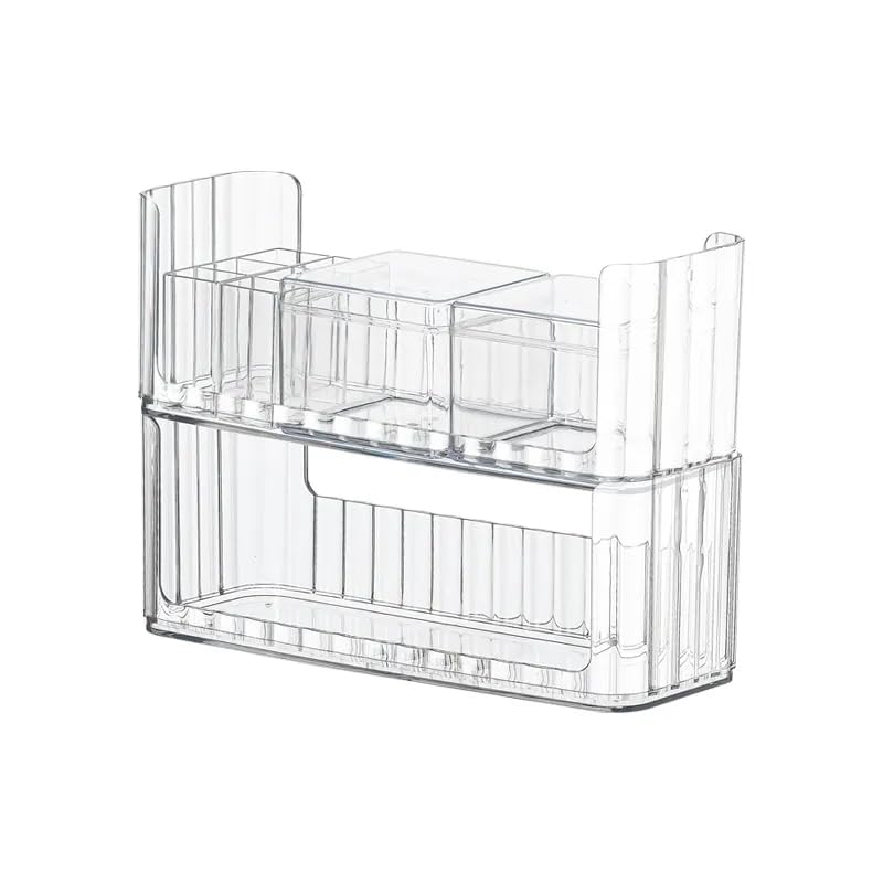 Kepuarm Clear Makeup Organizer, Bathroom Cabinet Organizer, Stackable Lipstick Holder, PET Material Transparent Mirror Storage Box Set for Vanity, Cosmetics, Cotton Ball, Cotton Pad (White)