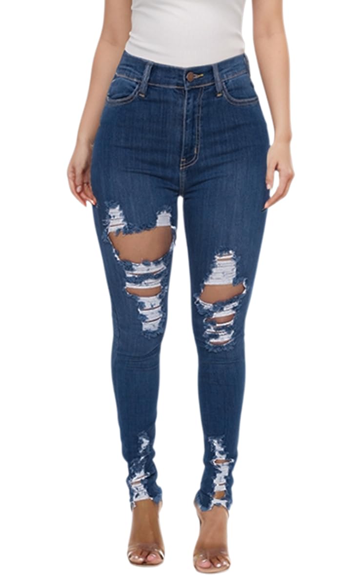 ZERMOM Women's Ripped Skinny Jeans Stretch Mid Rise