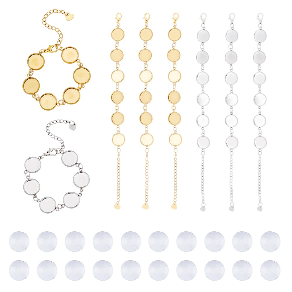 DICOSMETIC 8Pcs Cabochon Bracelet Making Kit 2 Colors Stainless Steel Bracelet Blanks Base Bangle Blank Settings with Glass Cabochons for Jewelry Making, Tray: 12mm