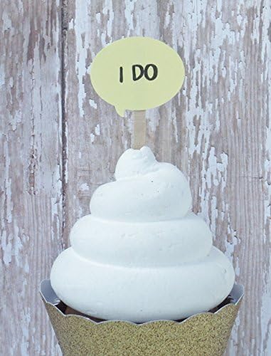 I Do - We Did Yellow Wedding Cupcake Toppers - Wedding Cake Picks - Engagement Party - Dessert Bar-Set of 12