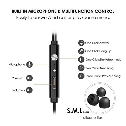In-Ear Headphones Earbuds, XBRN Noise Isolation Headsets Heavy Bass Earphones with Microphone for Apple iPhone iPod iPad Samsung Galaxy LG HTC. (Black)